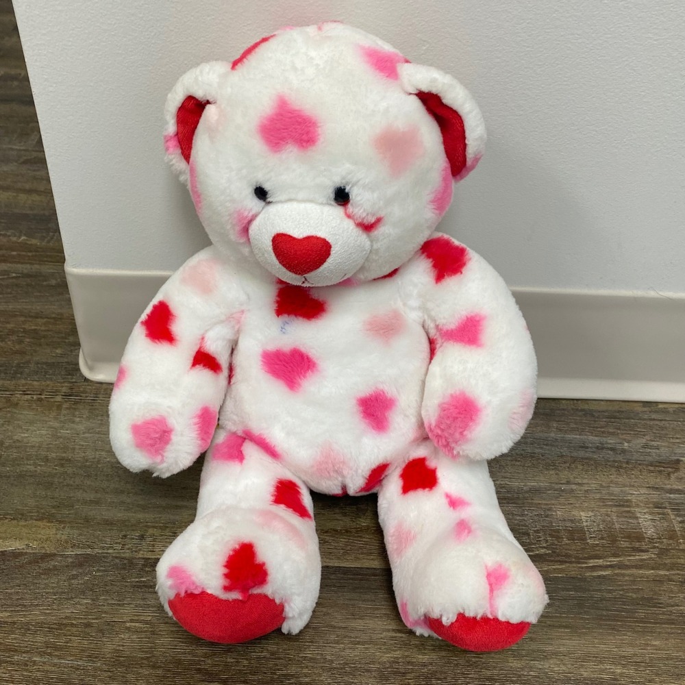 Build a Bear‎ Workshop White Pink Red Hearts Teddy Bear Plush Stuffed Animal
